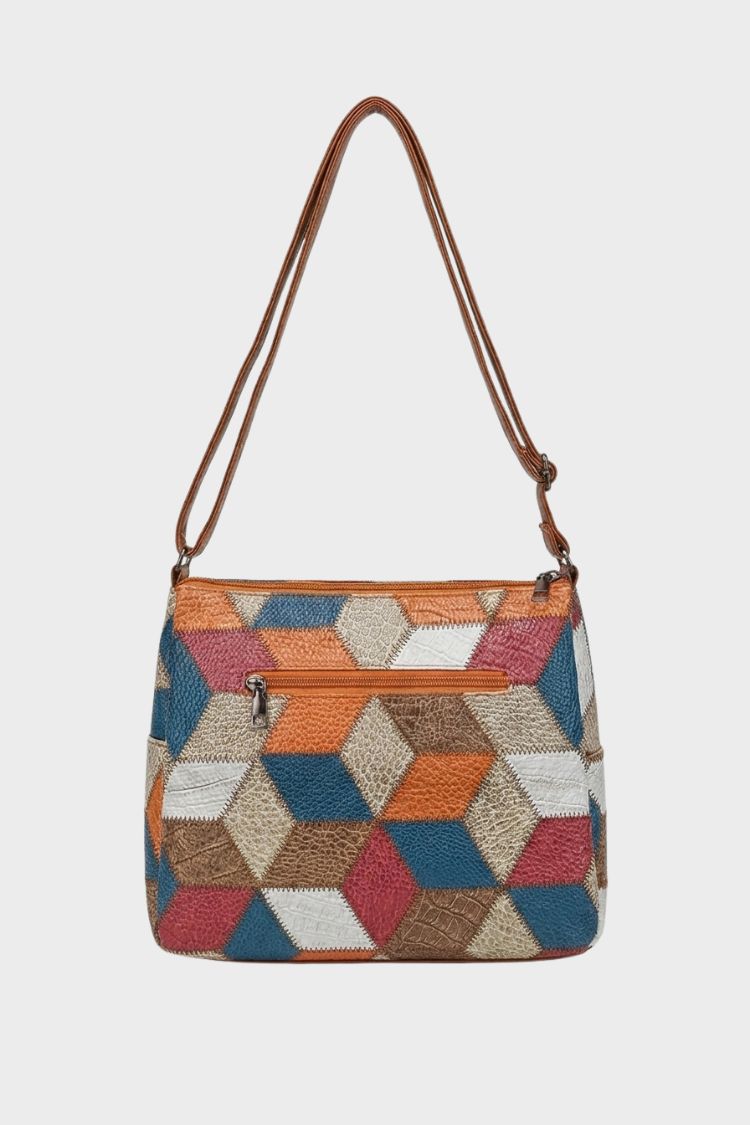 Damen Patchwork-Schultertasche | Verstellbarer Riemen & Reißverschlusstaschen