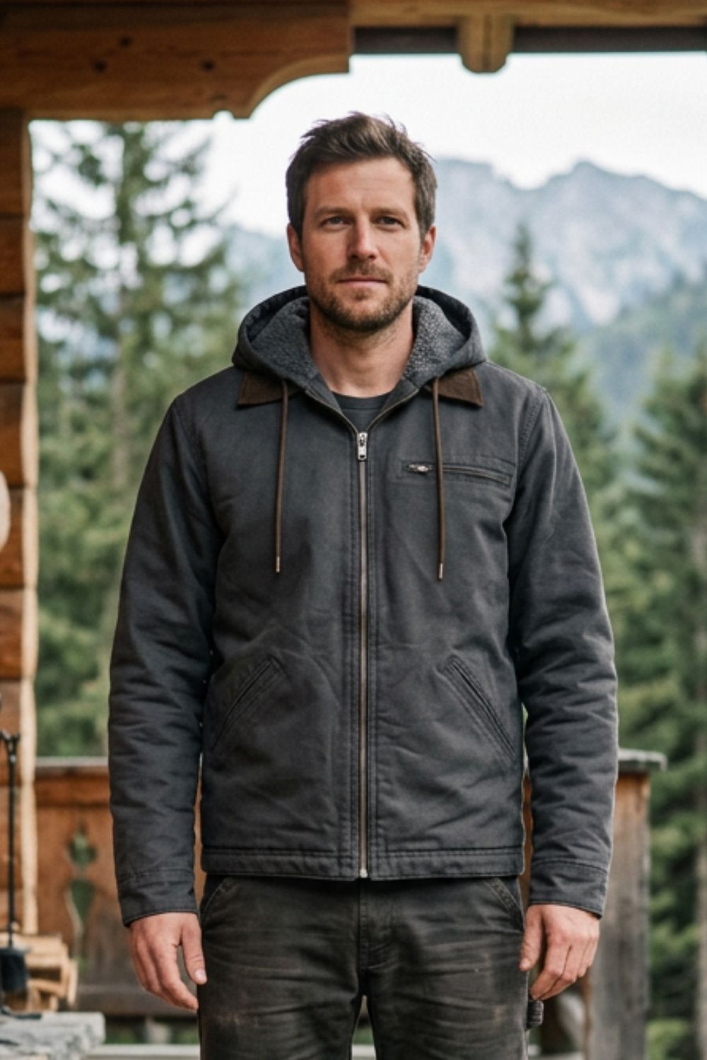 Herren Kapuzen-Utility-Jacke | Frontreißverschluss & Layering-Design