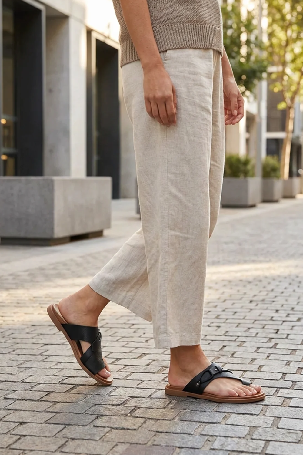 Damen Zehentrenner | Leder flach