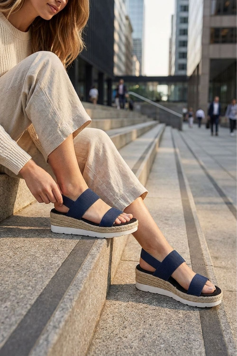 Damen Espadrilles Bast-Plateau Keilabsatz – Tragebild