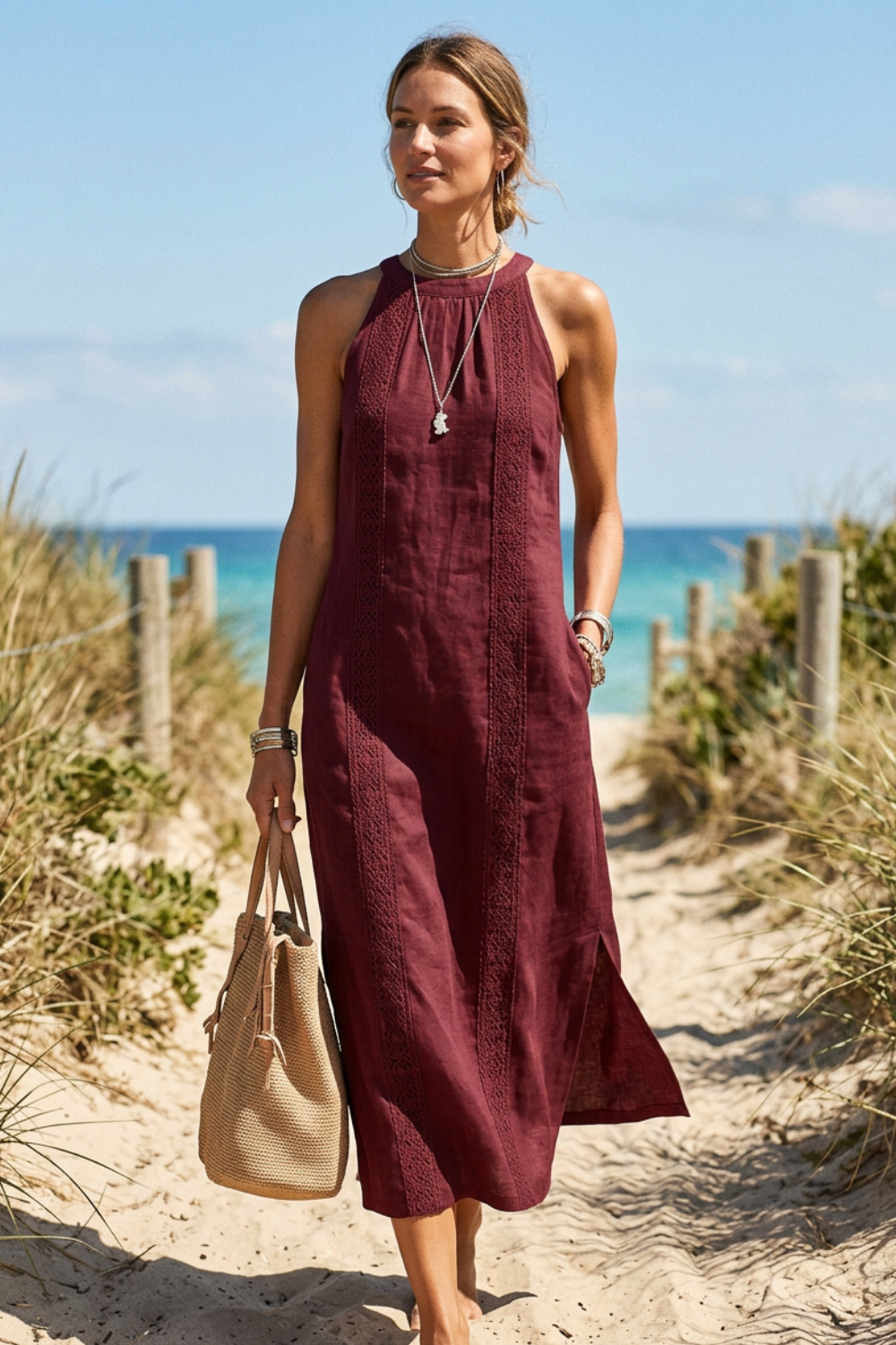 Damen Sommerkleid mit Halterkragen