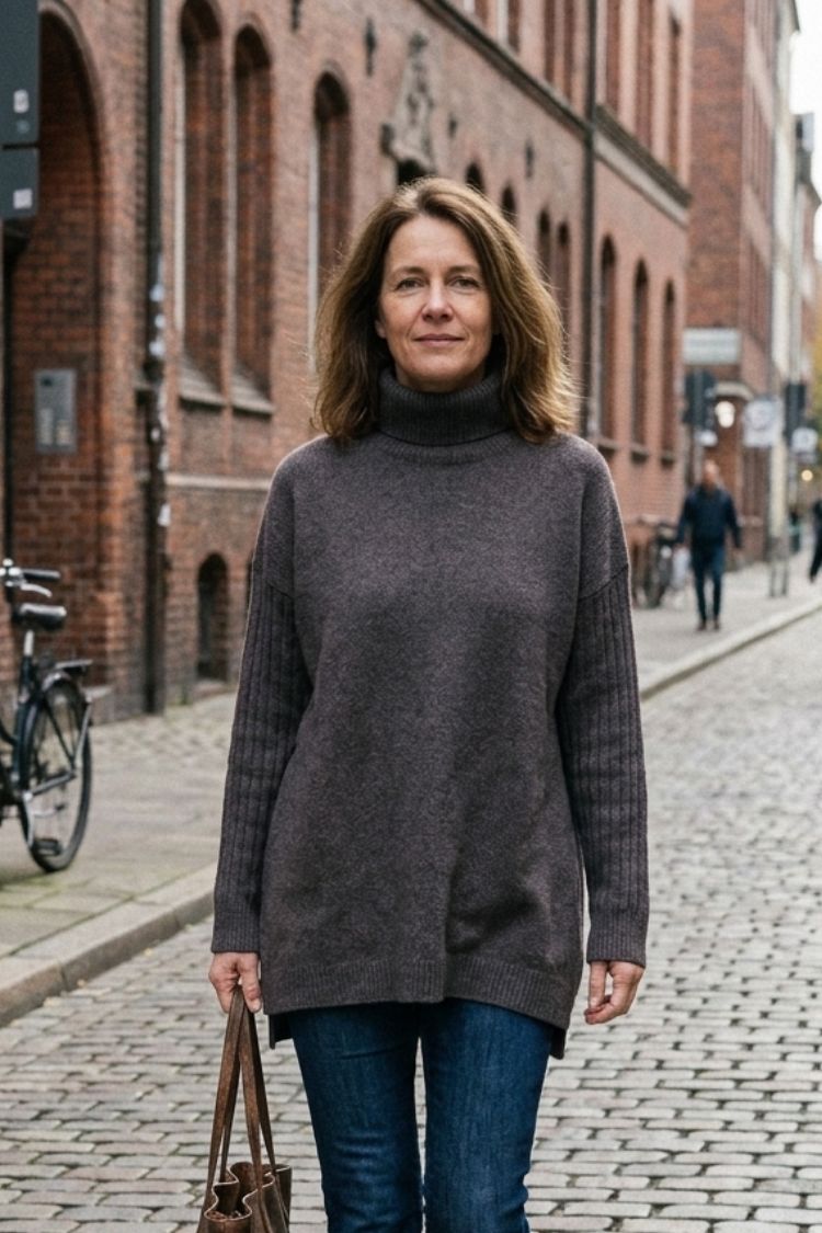 Damen Rollkragenpullover | Asymmetrischer Saum & Lange Form
