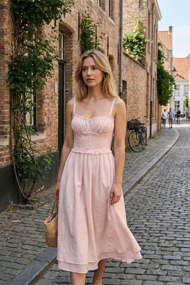 Damen A-Linien Kleid mit Knopfleiste