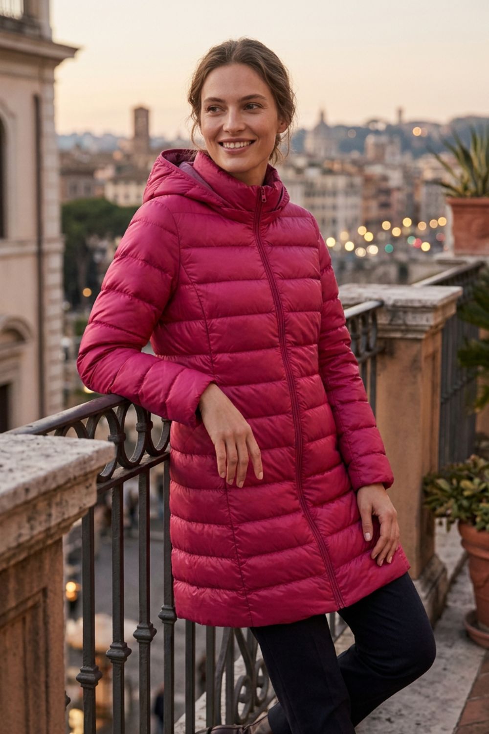 Damen Lange Pufferjacke | Kapuze & Steppdesign