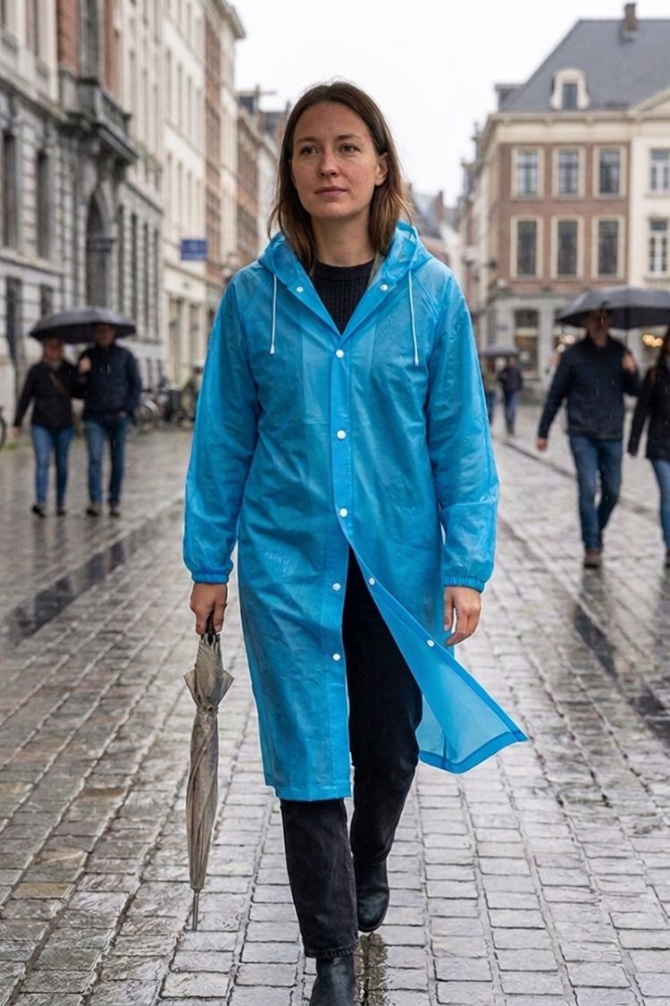Damen Langer Regenmantel | Kapuzendesign