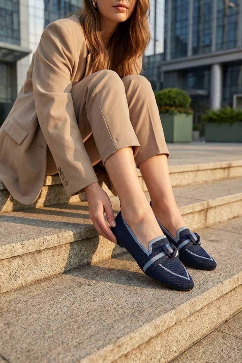Damen Spitze Loafer Strick Schleife – Front-Detail