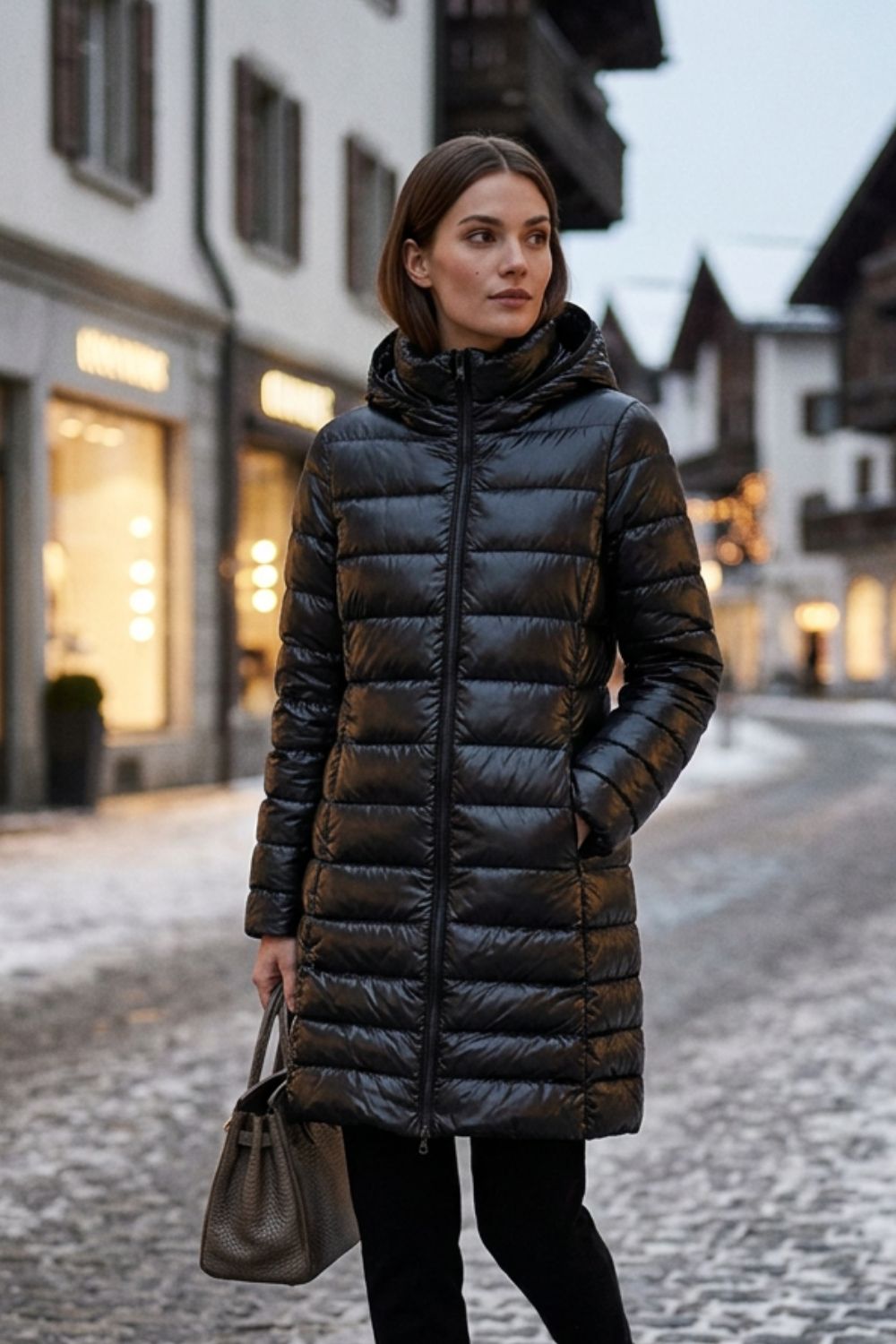 Damen Lange Pufferjacke | Kapuze & Steppdesign