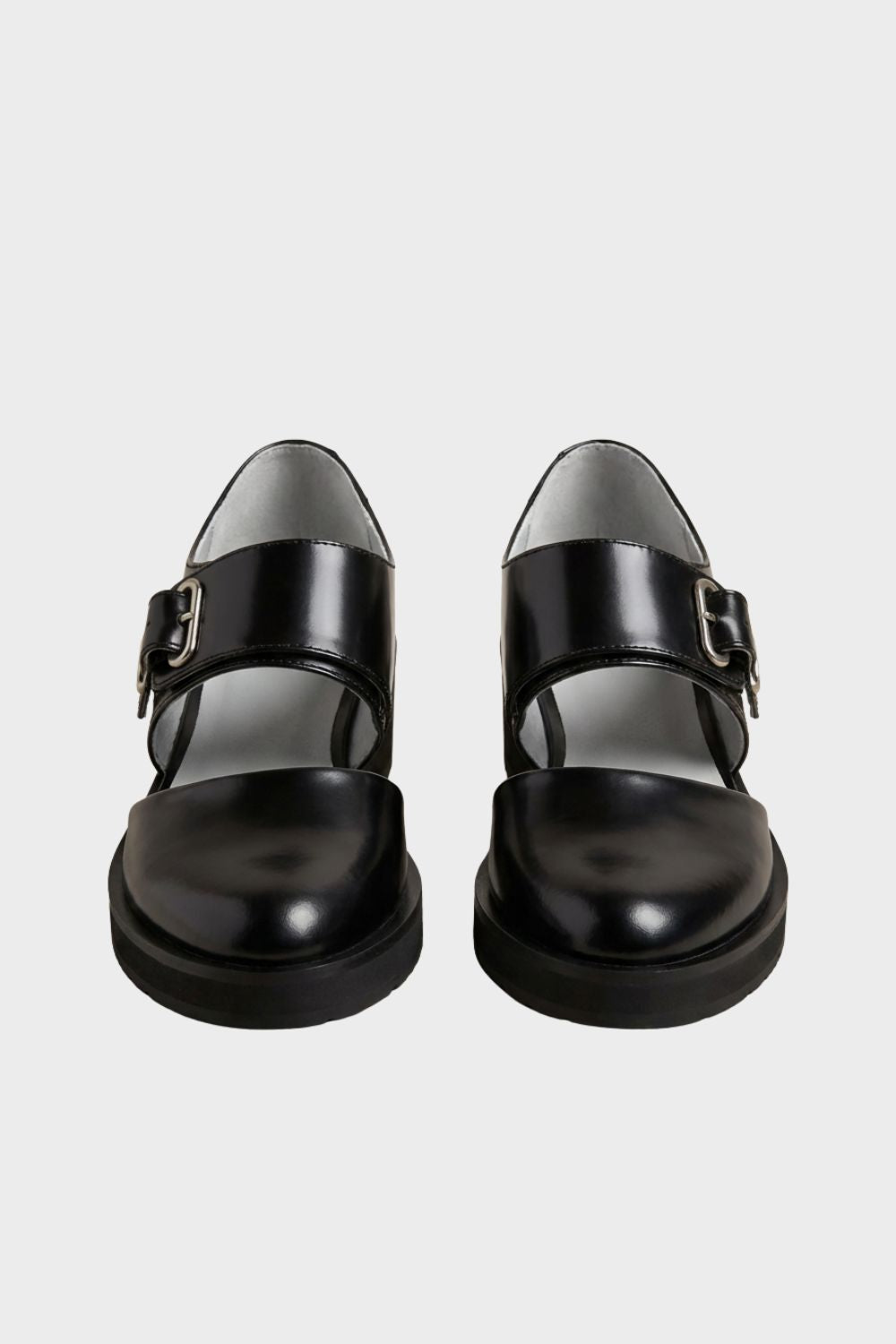 Damen Plateau Loafer Schwarz Doppel-Schnalle – Hauptansicht