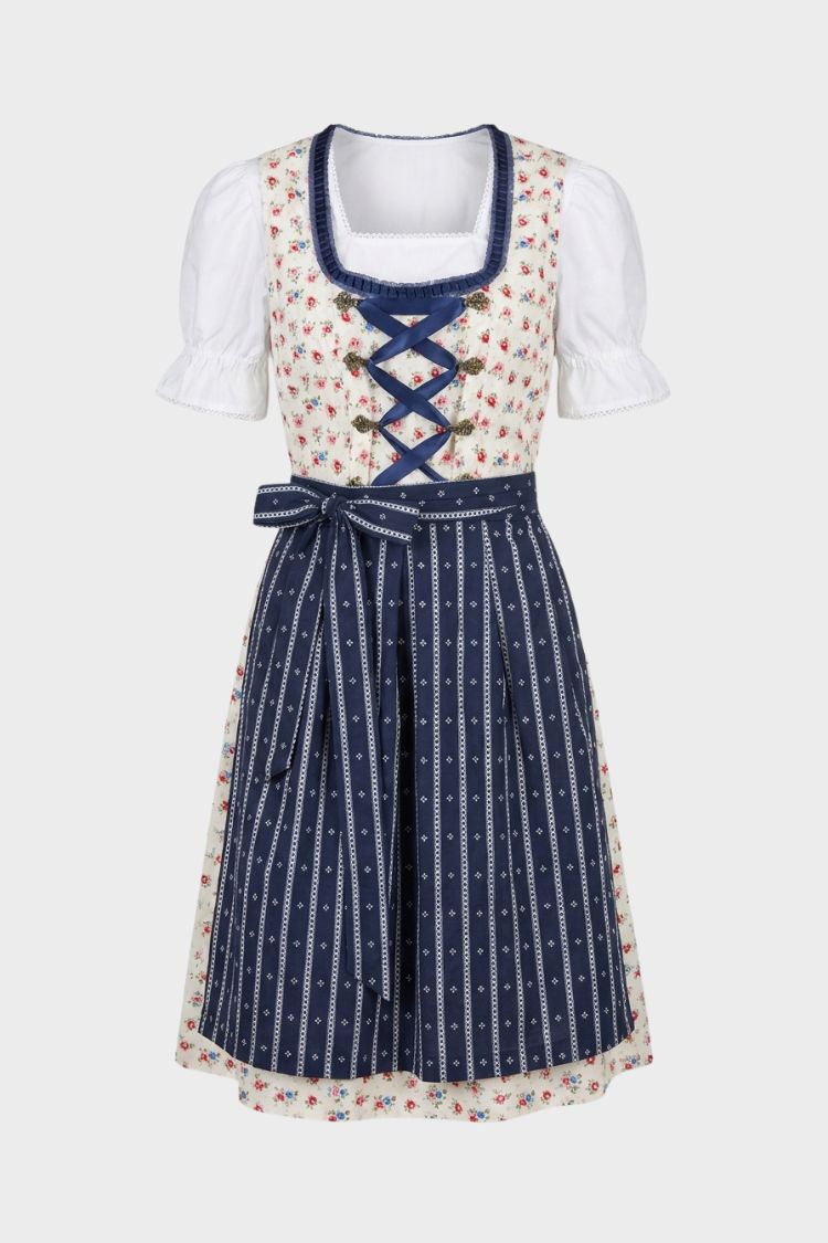 Damen Midi-Trachtenkleid | Schnürdetail & Streifenrock