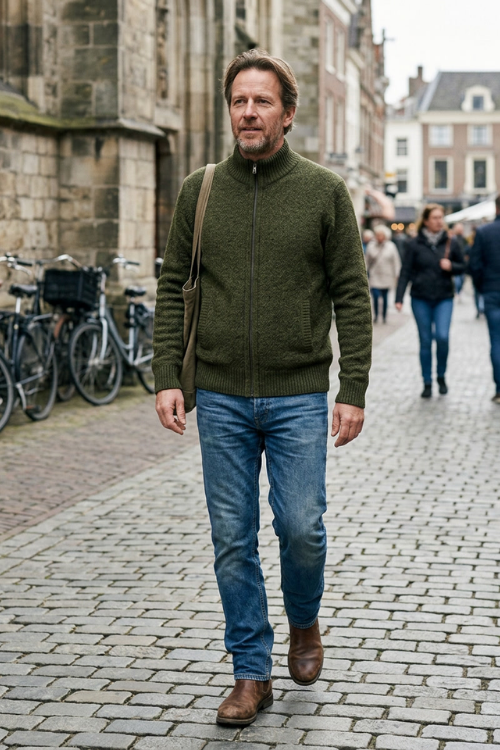 Herren Strickjacke mit Reißverschluss | Stehkragen