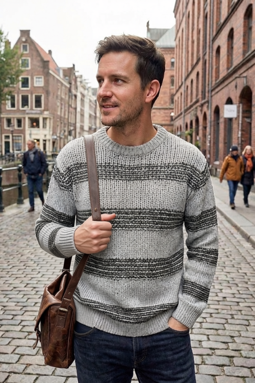 Herren Streifenpullover | Rundhalsausschnitt