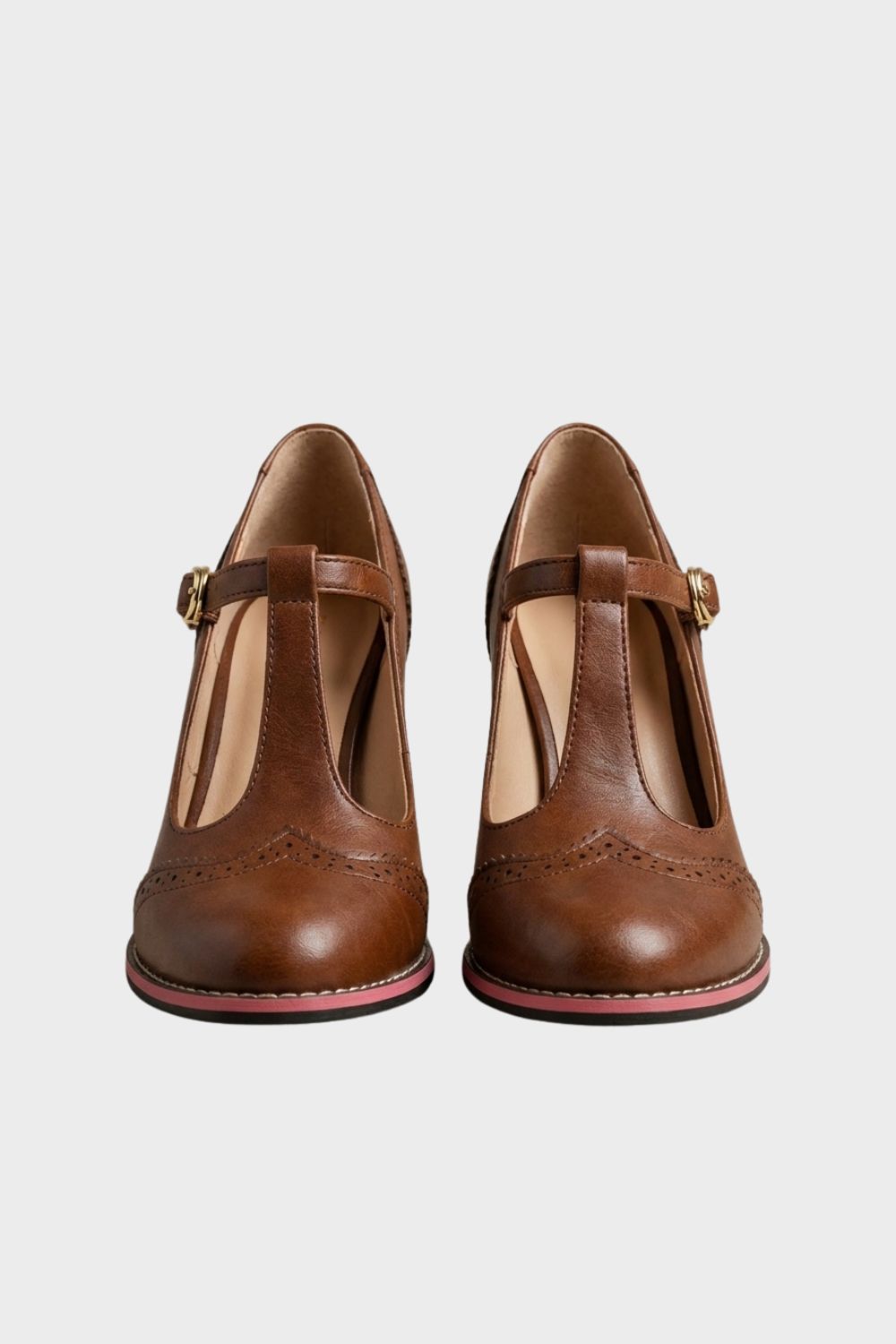 Damen Mary Jane Vintage-Pumps Brogue T-Bar – Lifestyle-Look