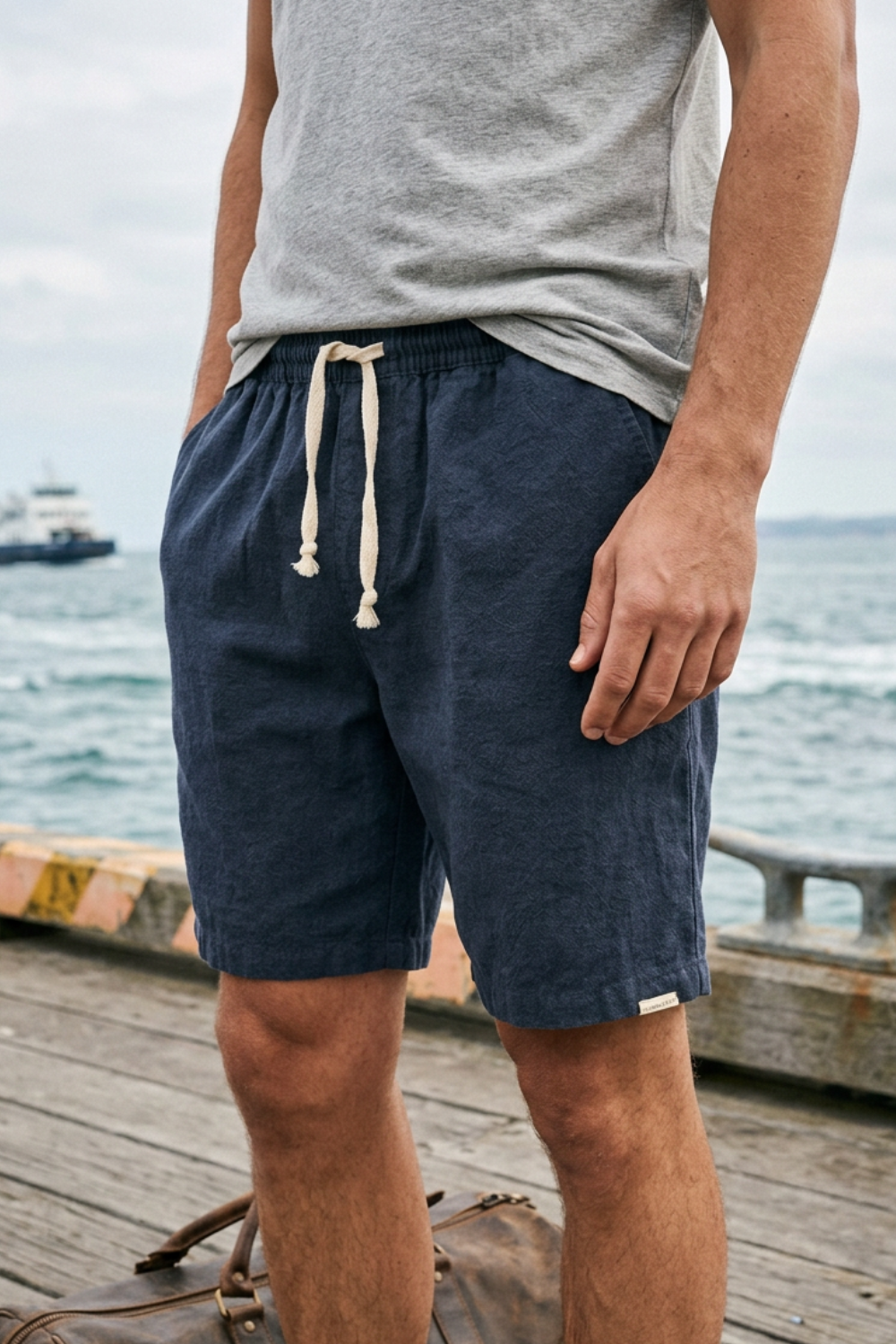 Herren Bermuda Tunnelzug Leinen-Shorts