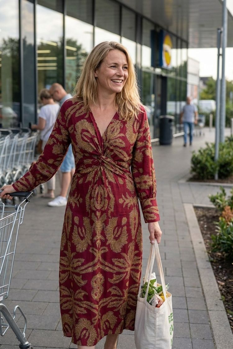 Damen Wickel-Midikleid - V-Ausschnitt