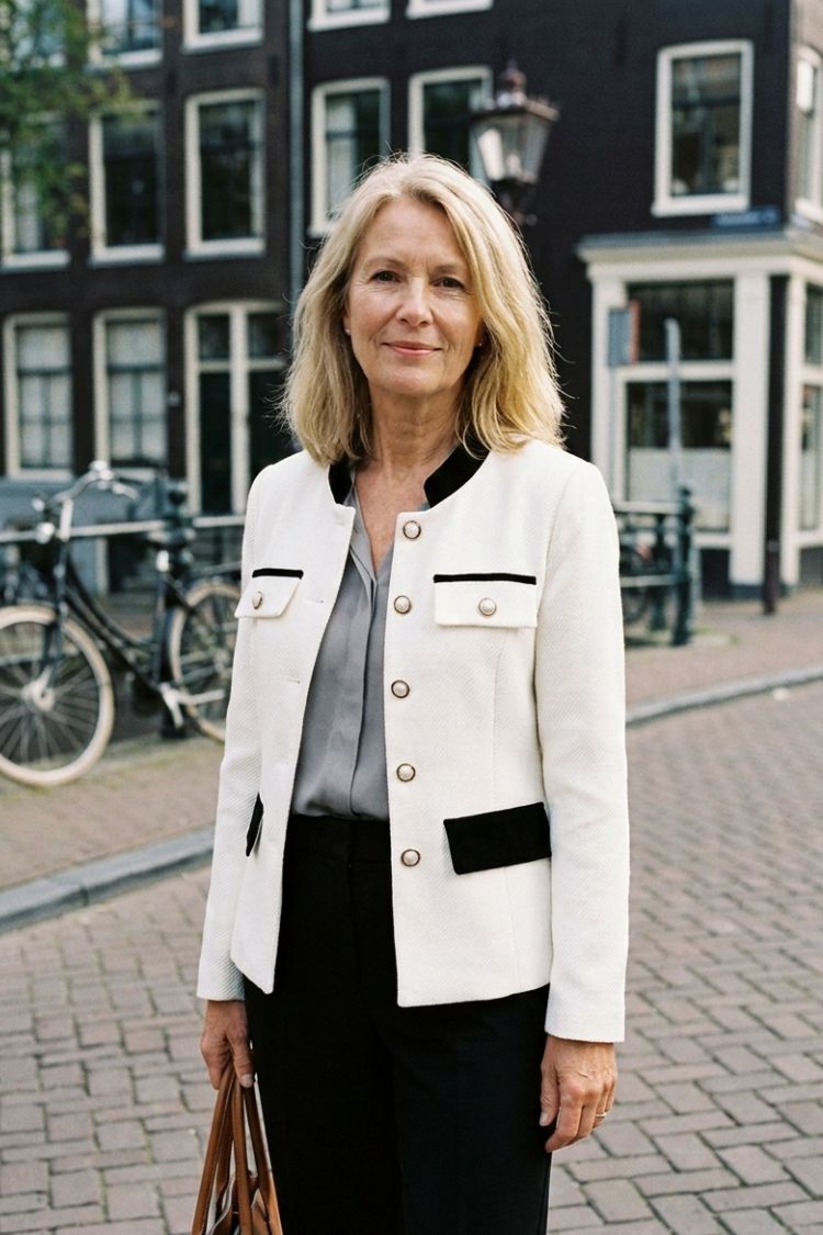 Damen Taillierter Blazer | Kontrastbesatz & Knopfleiste
