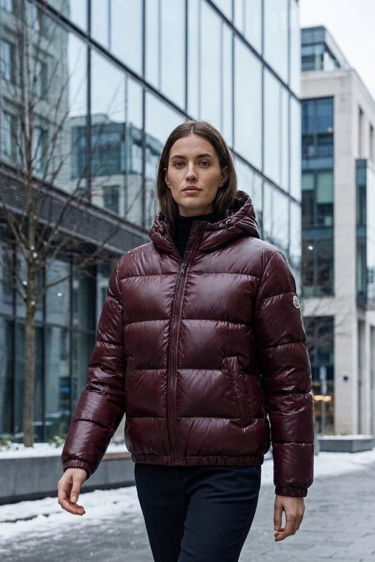 Damen Glänzende Pufferjacke | Kapuzendesign