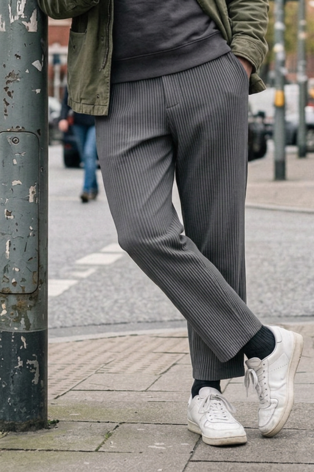 Herren Gummibund Stoffhose Rippstruktur