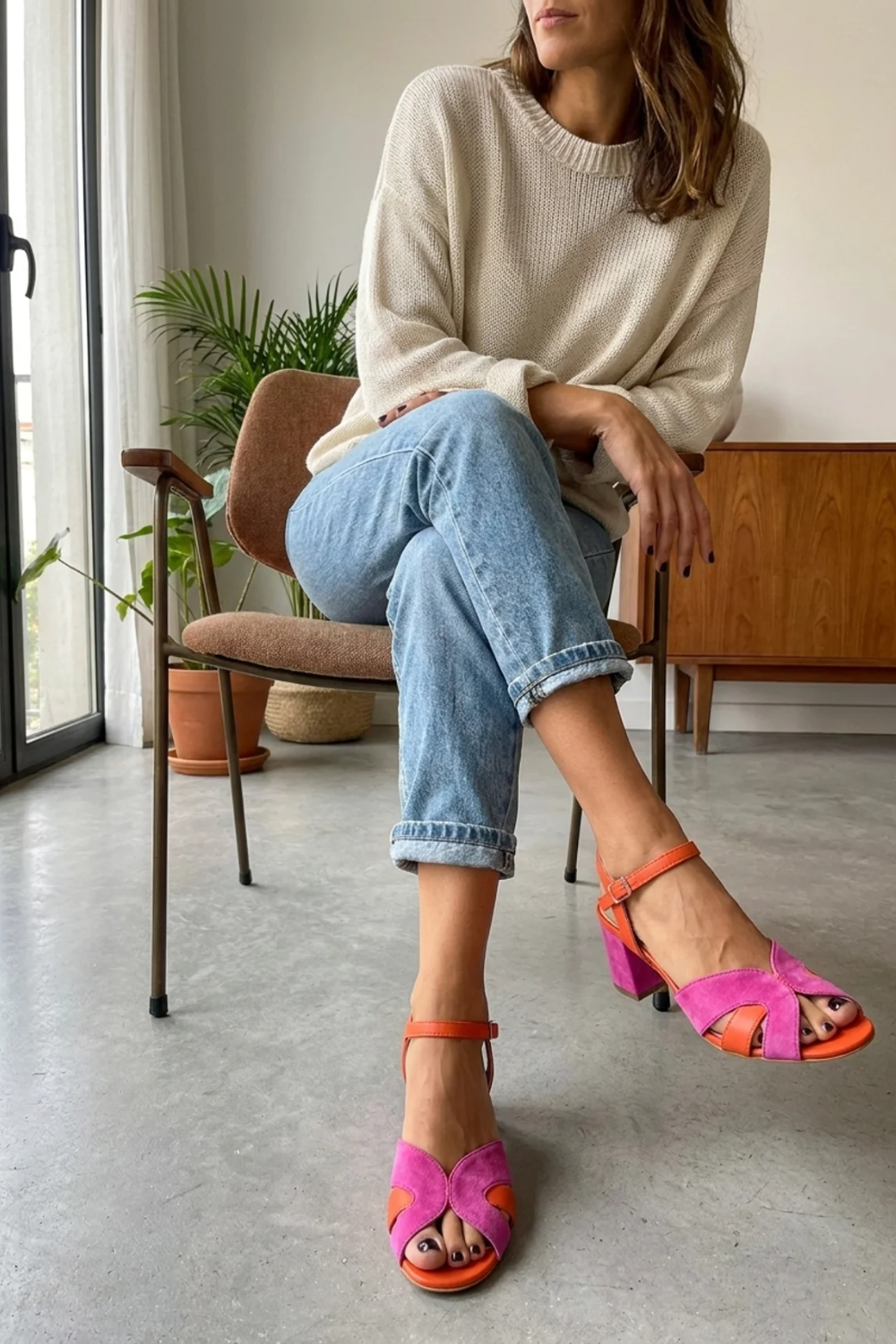 Damen Sandalette | Color-Block Blockabsatz