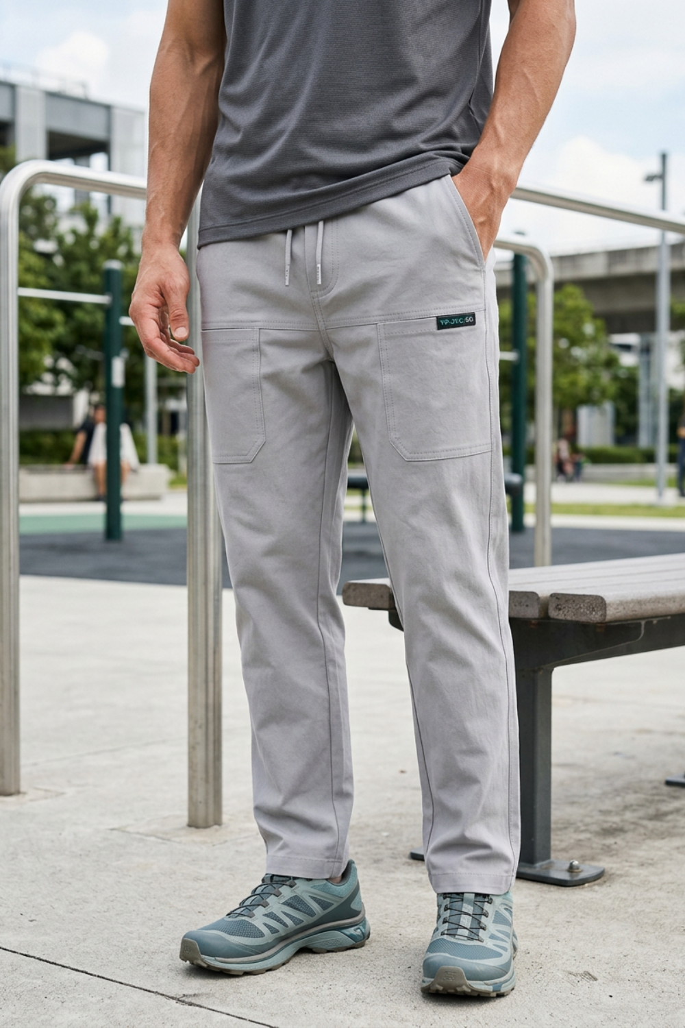 Herren Seitentaschen Bügelfalte Slim-Fit Hose