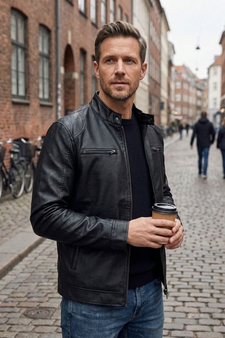 Herren Bikerjacke mit Reißverschluss | Mehrere Reißverschlusstaschen