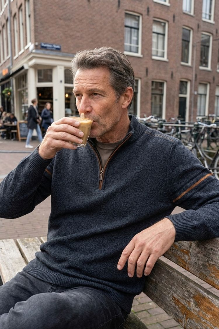 Herren Zipp-Pullover | Stehkragen & Kontrastdetails