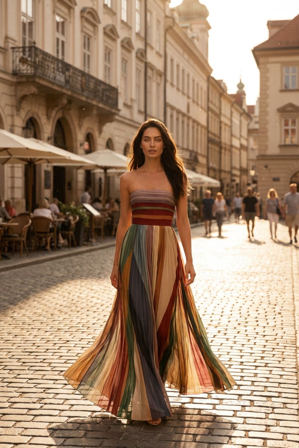 Damen Maxi-Festkleid Aquarell-Print – Sicht von oben