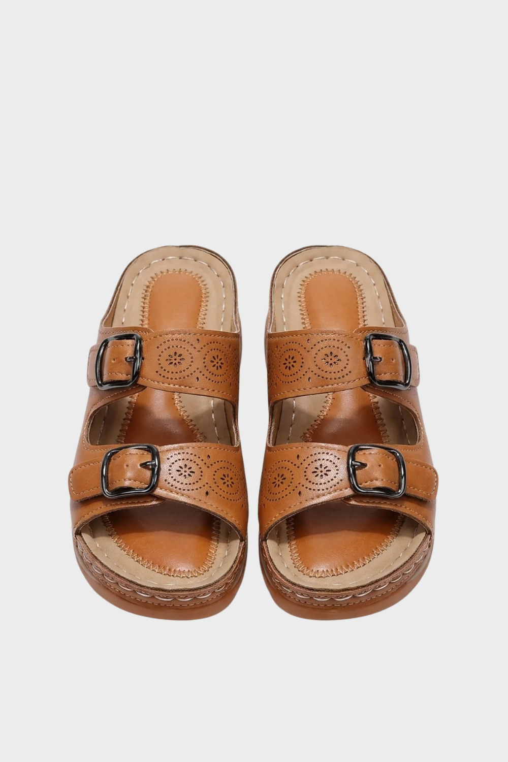 Damen Komfort-Pantoletten Doppelschnalle Lochmuster – Lifestyle-Look