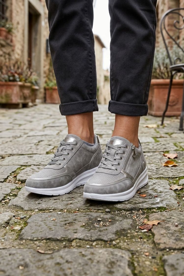 Damen Schnürung Reißverschluss Sneaker
