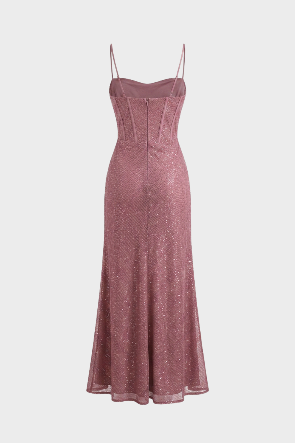 Glitzer Maxikleid Damen – Figurbetontes Kleid mit Spaghettiträgern