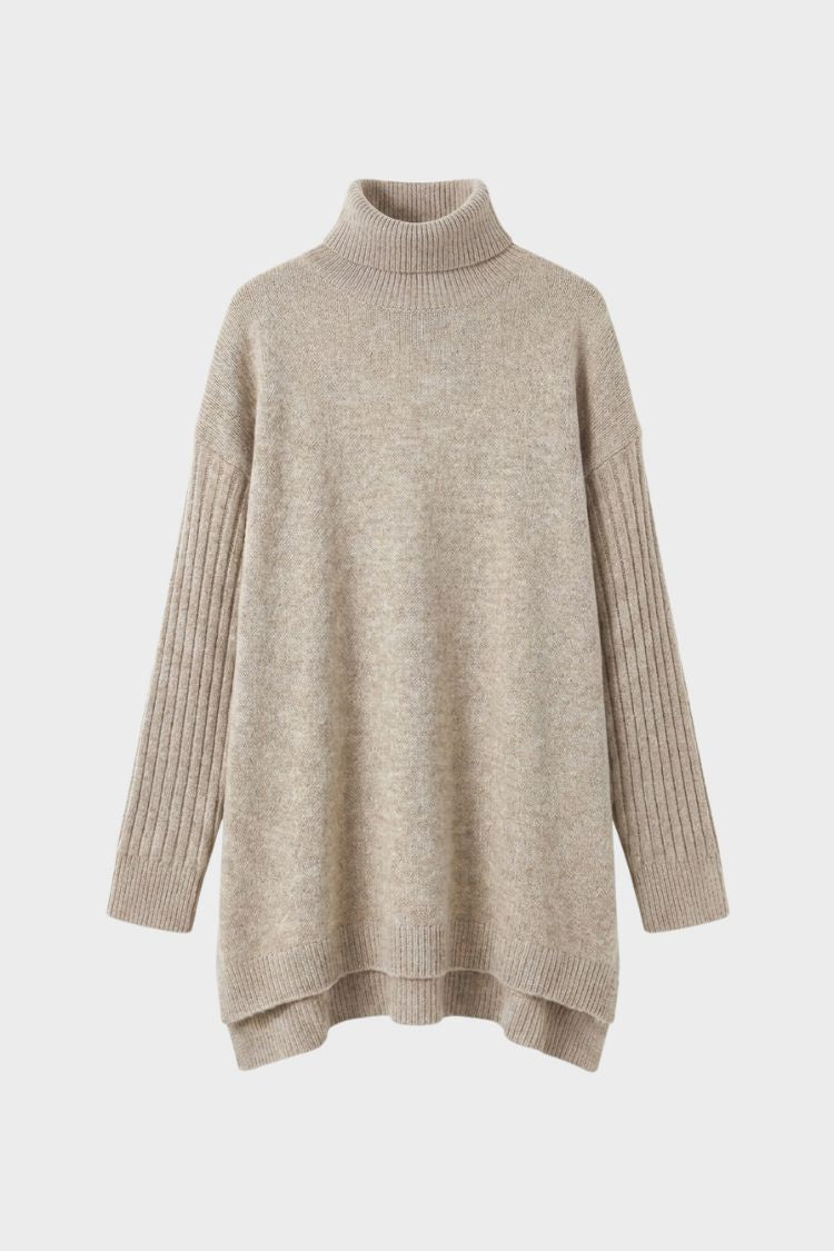 Damen Rollkragenpullover | Asymmetrischer Saum & Lange Form