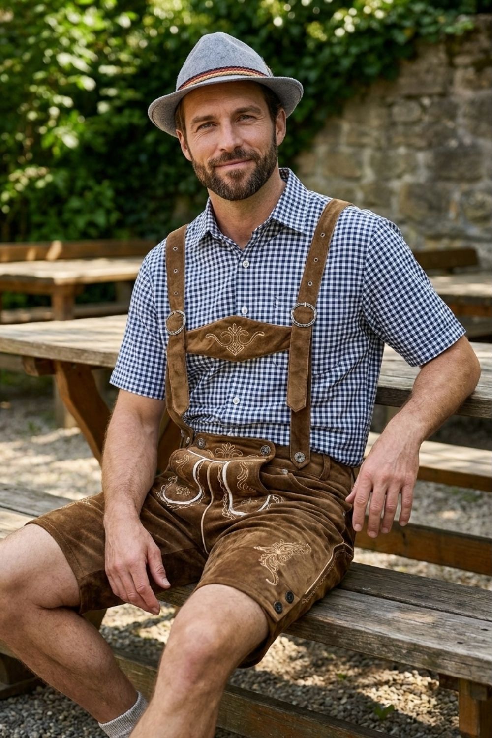 Herren Trachtenset mit Stickdetails | Kariertes Hemd