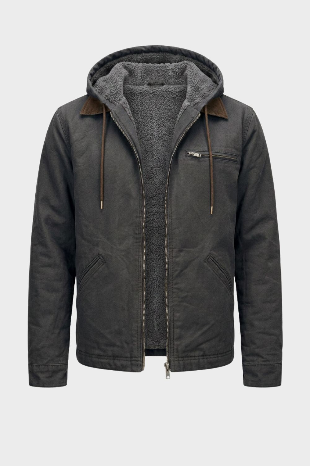 Herren Kapuzen-Utility-Jacke | Frontreißverschluss & Layering-Design
