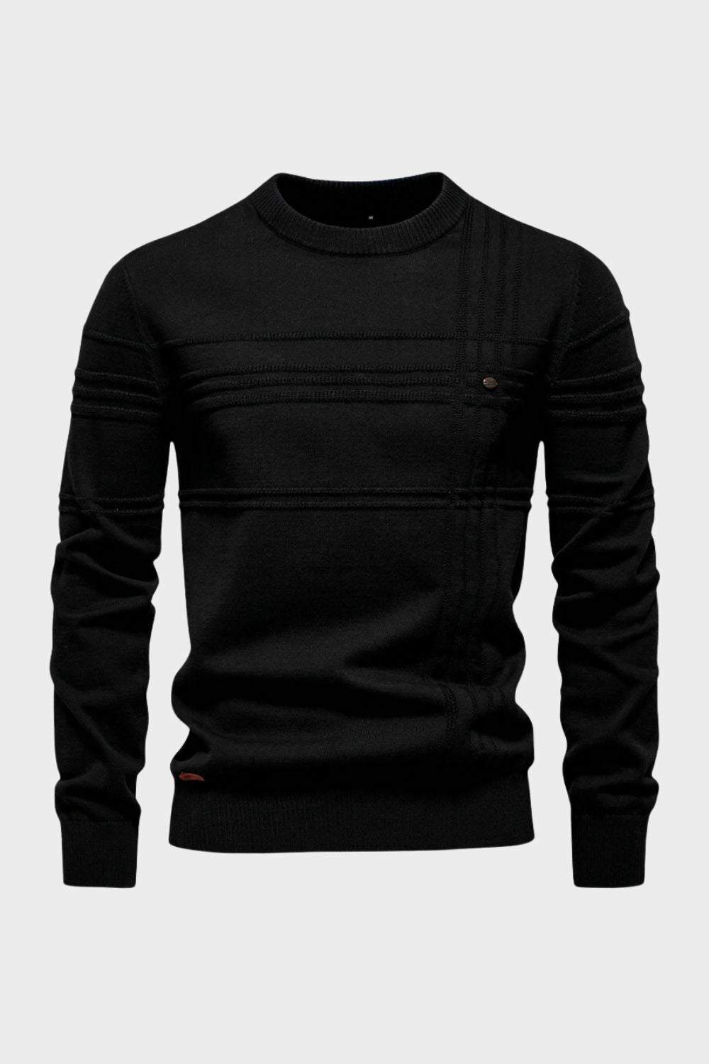 Herren Gestreifter Rundhalspullover | Gerippte Details