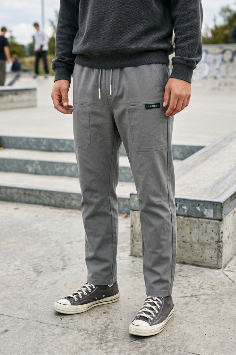 Herren Seitentaschen Bügelfalte Slim-Fit Hose