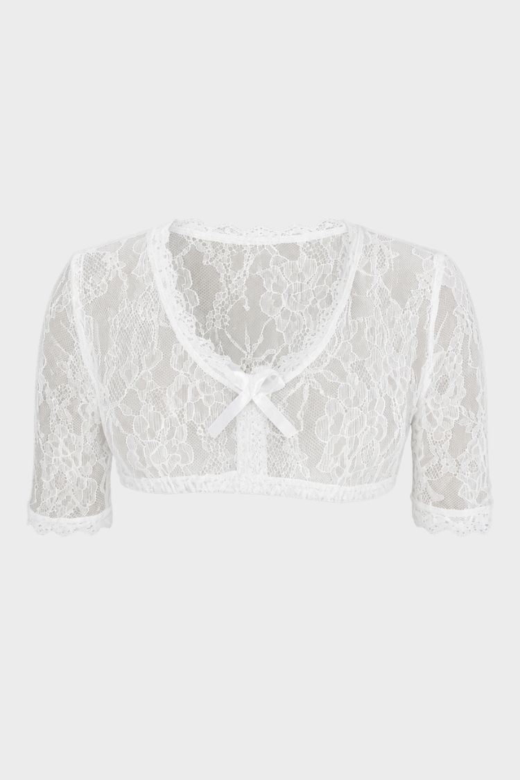 Damen Dirndlbluse | Transparentes Blumenmuster & Tiefer Ausschnitt