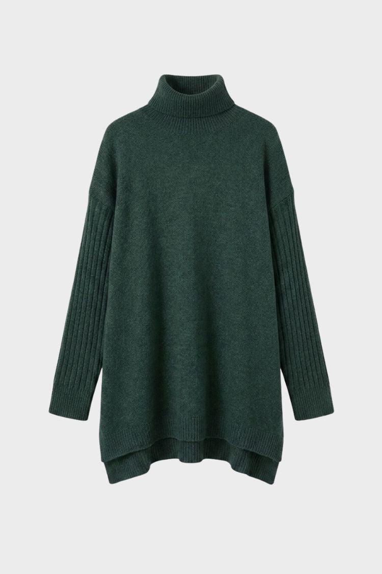 Damen Rollkragenpullover | Asymmetrischer Saum & Lange Form