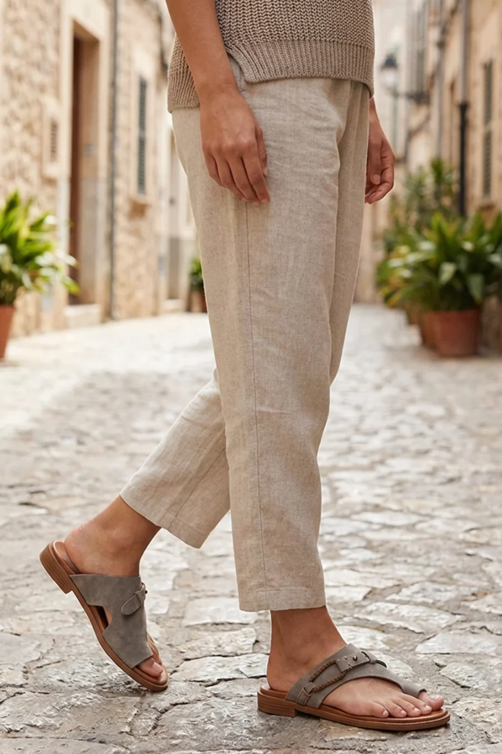 Damen Zehentrenner | Leder flach