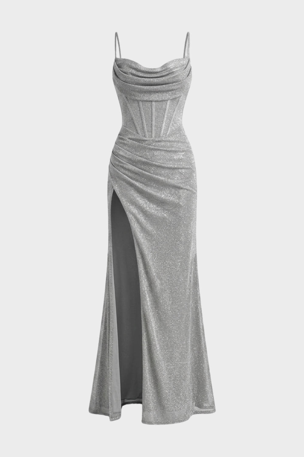 Glitzer Maxikleid Damen – Figurbetontes Kleid mit Spaghettiträgern