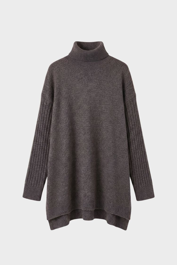 Damen Rollkragenpullover | Asymmetrischer Saum & Lange Form
