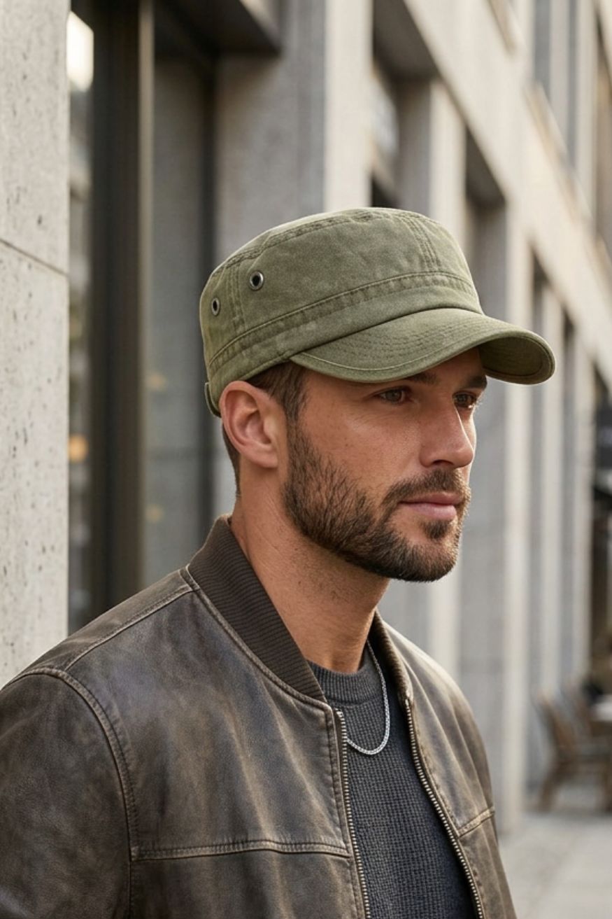 Herren Military-Style Kappe | Kurzer Schirm & Verstellbarer Verschluss