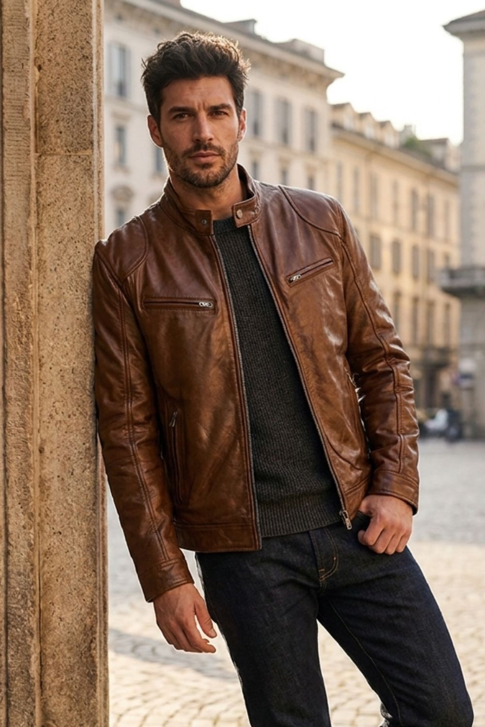 Herren Bikerjacke | Stehkragen & Frontreißverschluss