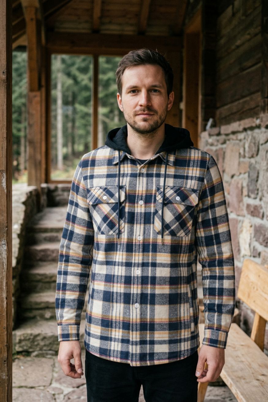 Herren Karierte Kapuzenjacke | Frontreißverschluss & Brusttaschen