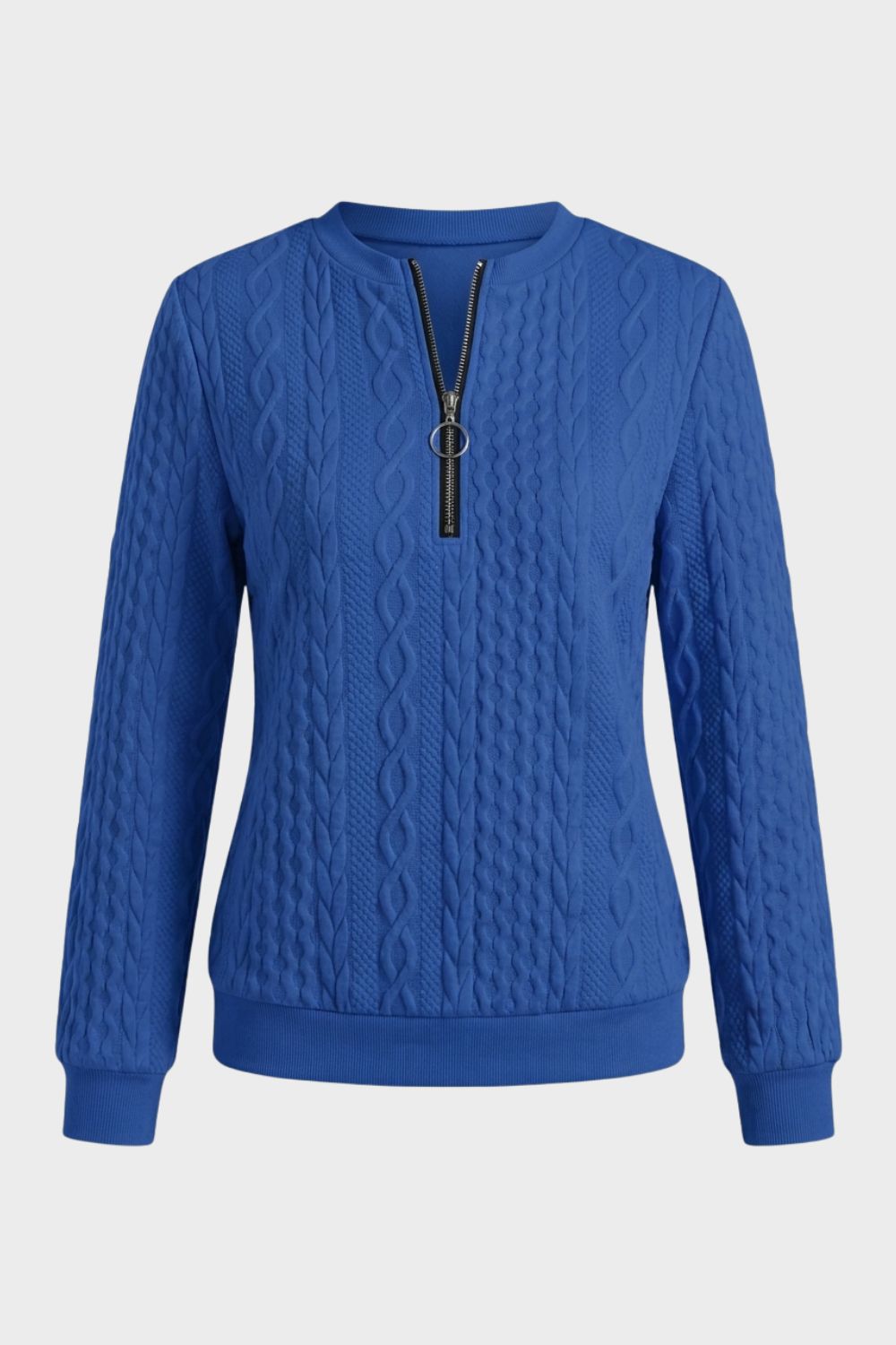 Damen Zipp-Pullover | Zopfmuster & Kurzer Reißverschluss
