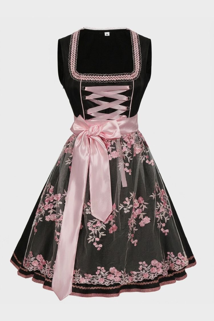 Damen Dirndlkleid mit Blumenmuster | Schnürmieder & Schürze
