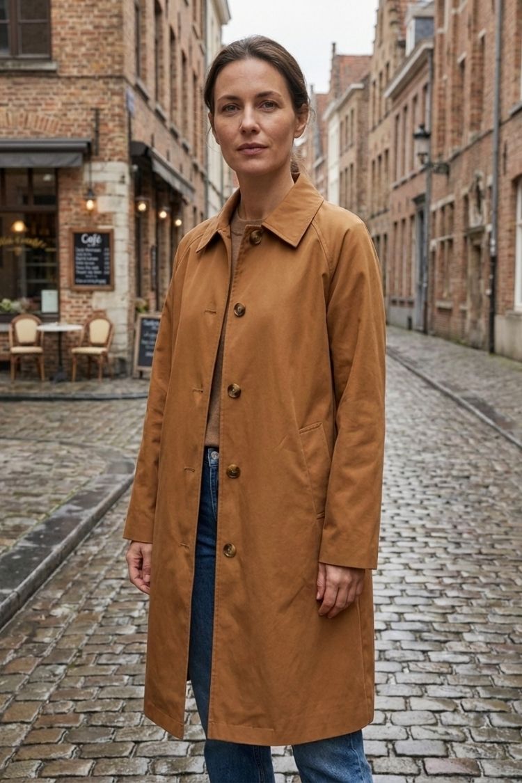 Damen Langer Trenchcoat | Reverskragen & Knopfverschluss