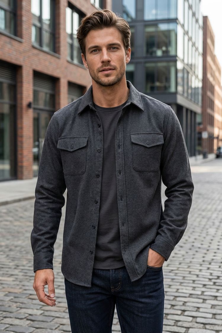 Herren Overshirt-Jacke | Knopfleiste & Brusttaschen