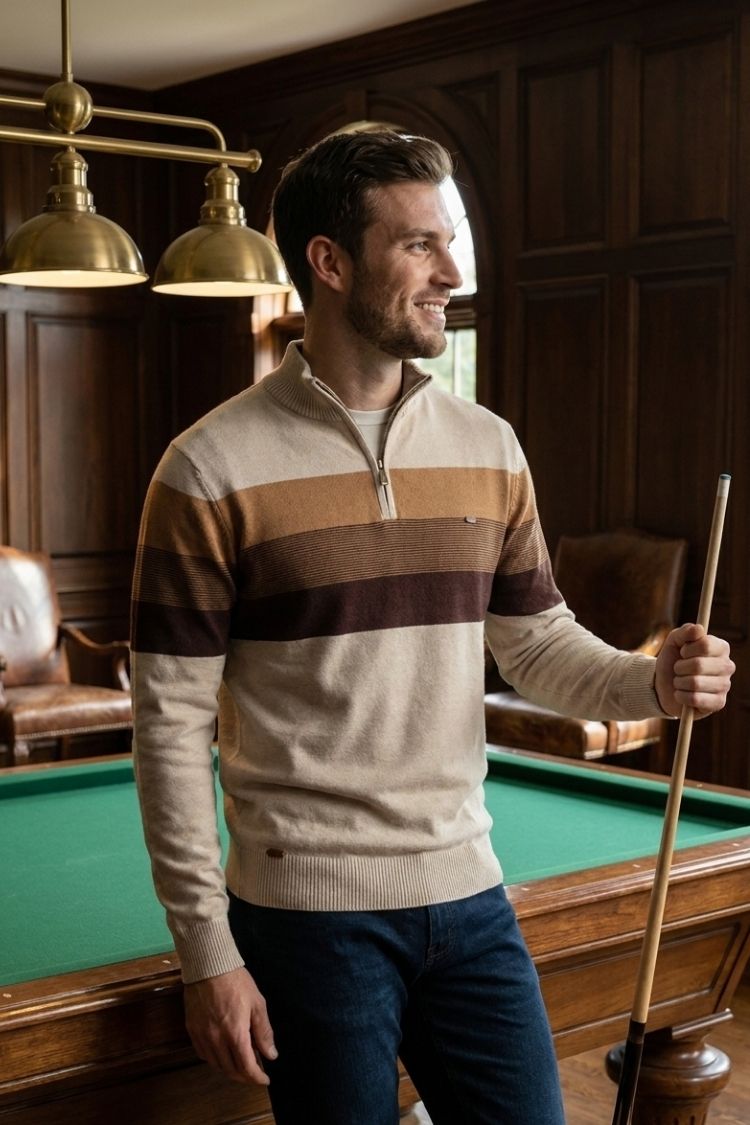Herren Half-Zip Pullover | Kontraststreifen