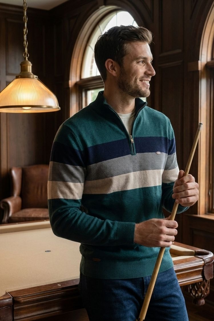 Herren Half-Zip Pullover | Kontraststreifen