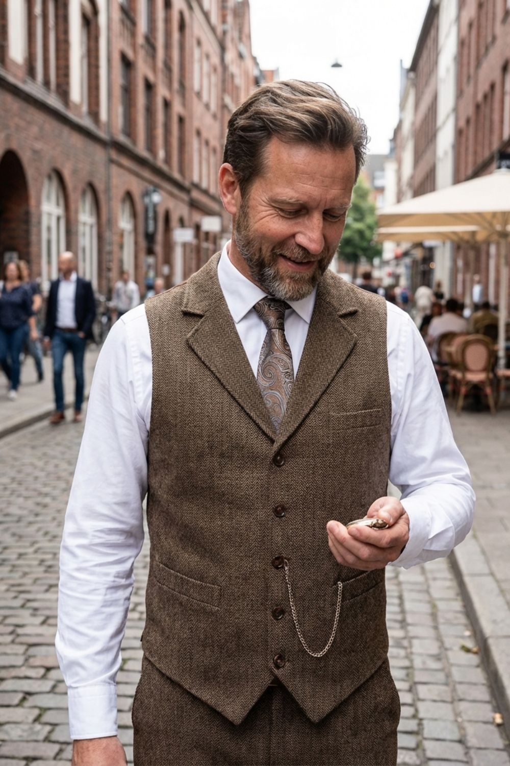 Herren Tweed-Anzugweste Reverskragen – Sicht von oben
