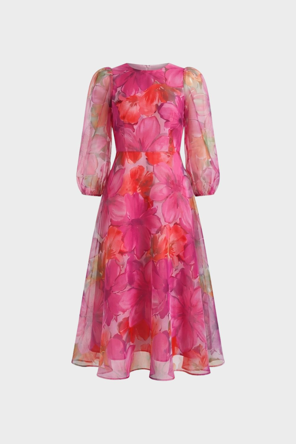 Damen Kleid Blumenmuster Puffärmel – Hauptansicht